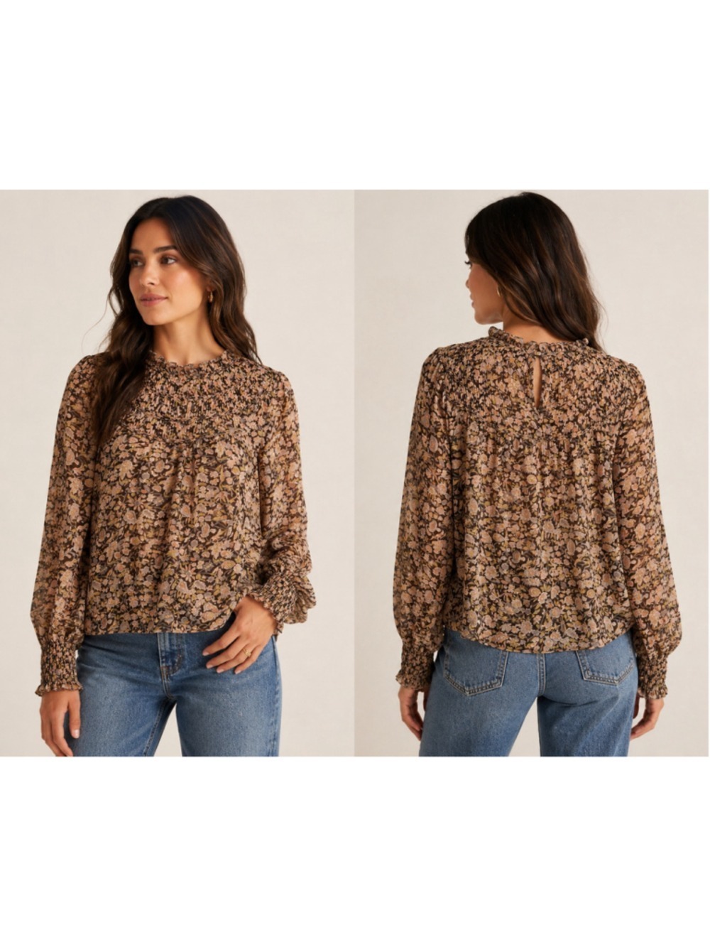 Polo Ralph Lauren Women’s Size 10 Floral Ruffle Smocked Long Sleeve Blouse